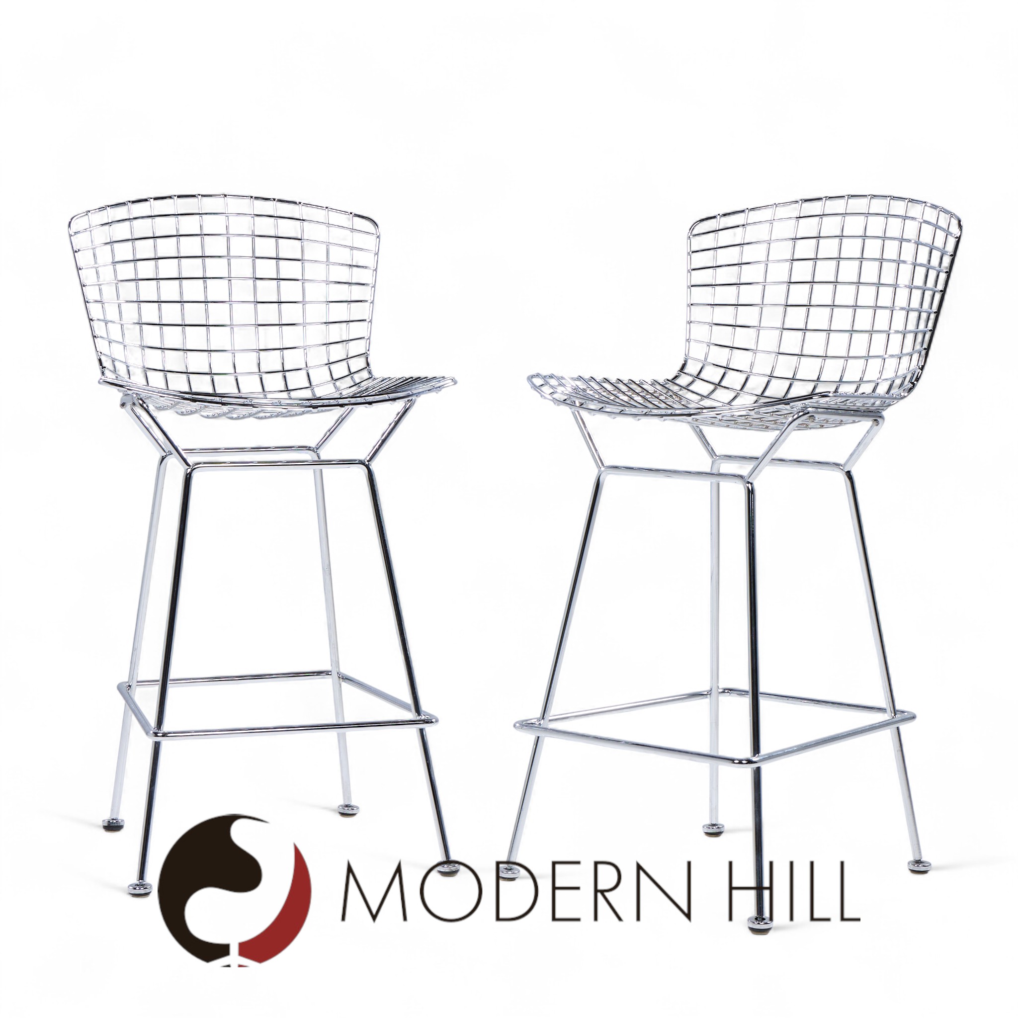 Harry Bertoia for Knoll Mid Century Chrome Counter Stools - Pair