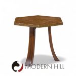 Harvey Probber Mid Century Acid Etched Bronze and Mahogany Hexagon Side Tables - Pair