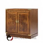 Hickory Manufacturing Mid Century Burlwood and Brass Nightstands - Pair