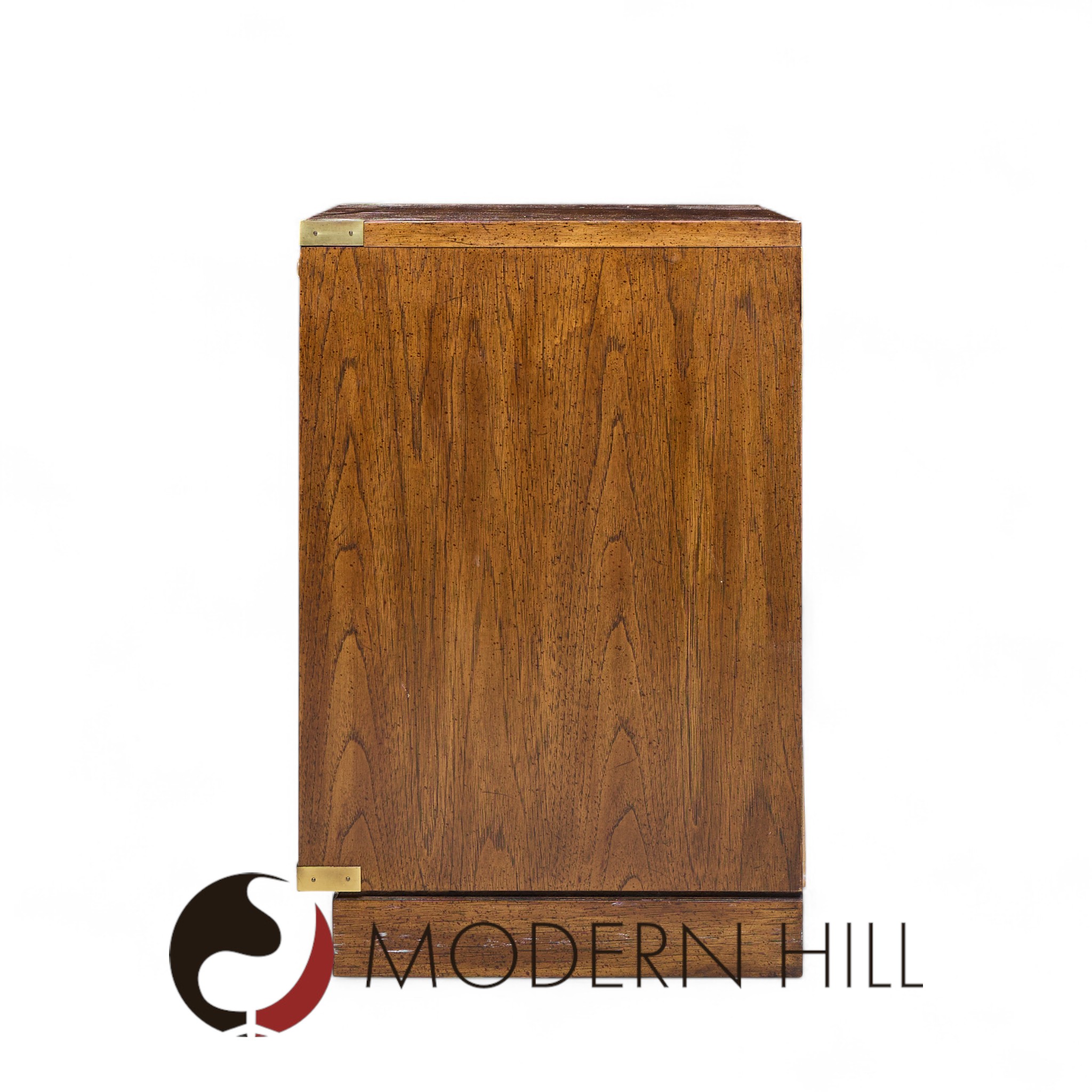 Hickory Manufacturing Mid Century Burlwood and Brass Nightstands - Pair