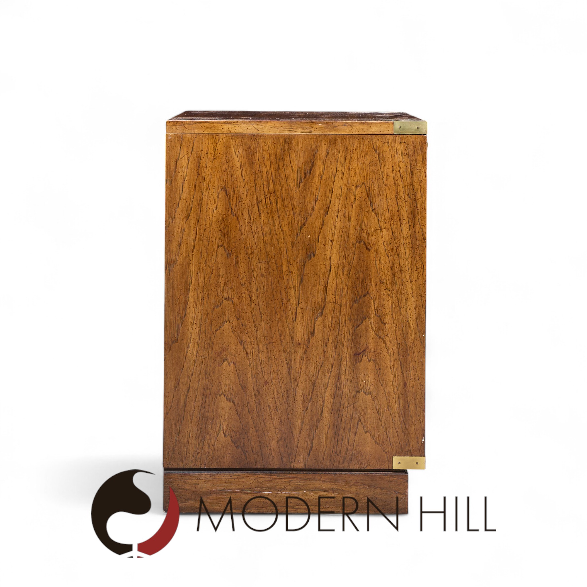 Hickory Manufacturing Mid Century Burlwood and Brass Nightstands - Pair