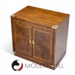 Hickory Manufacturing Mid Century Burlwood and Brass Nightstands - Pair