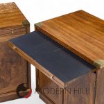 Hickory Manufacturing Mid Century Burlwood and Brass Nightstands - Pair