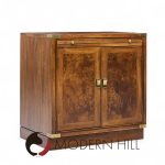 Hickory Manufacturing Mid Century Burlwood and Brass Nightstands - Pair