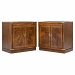 Hickory Manufacturing Mid Century Burlwood and Brass Nightstands - Pair