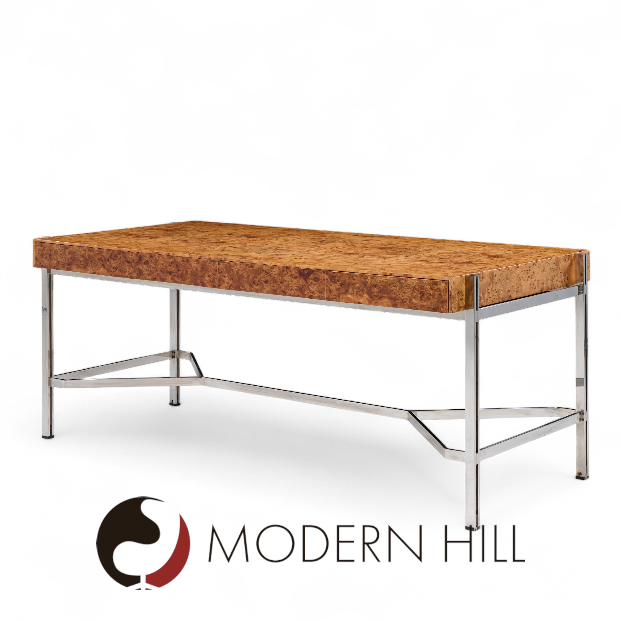 Jack Freiden for Pace Mid Century Burlwood and Chrome Desk