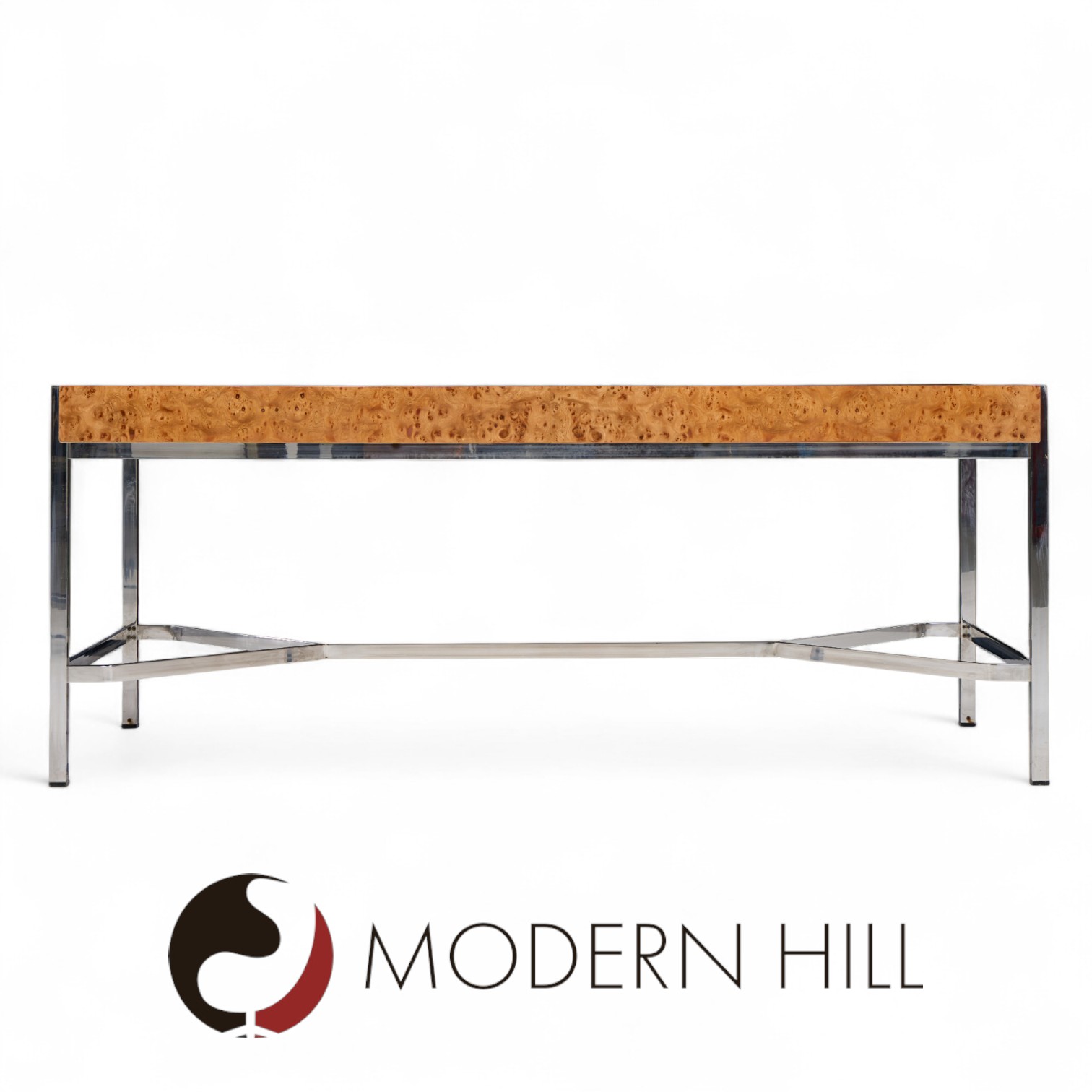 Jack Freiden for Pace Mid Century Burlwood and Chrome Desk