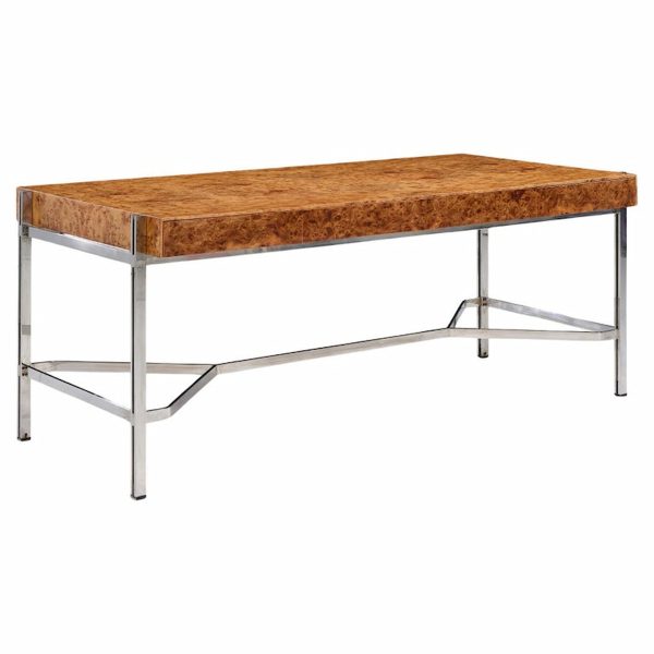 Jack Freiden for Pace Mid Century Burlwood and Chrome Desk