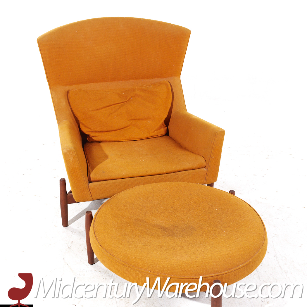 Jens Risom for Jens Risom Design Mid Century Walnut Big Chair with Ottoman