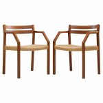 Jorgen Henrik Moller for J.l. Moller Mobelfabrik Mid Century Danish Teak and Paper Cord Dining Chairs - Pair