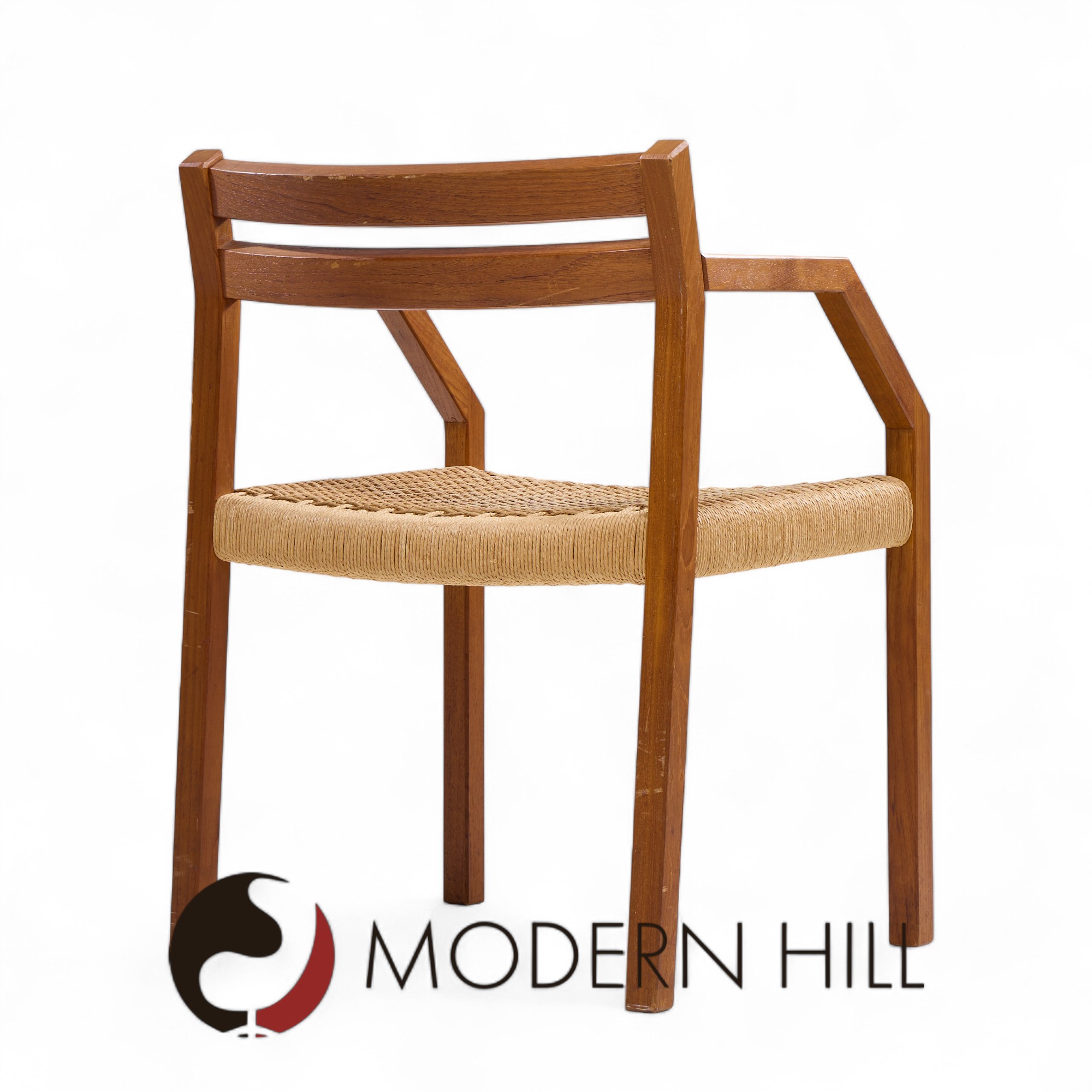 Jorgen Henrik Moller for J.l. Moller Mobelfabrik Mid Century Danish Teak and Paper Cord Dining Chairs - Pair
