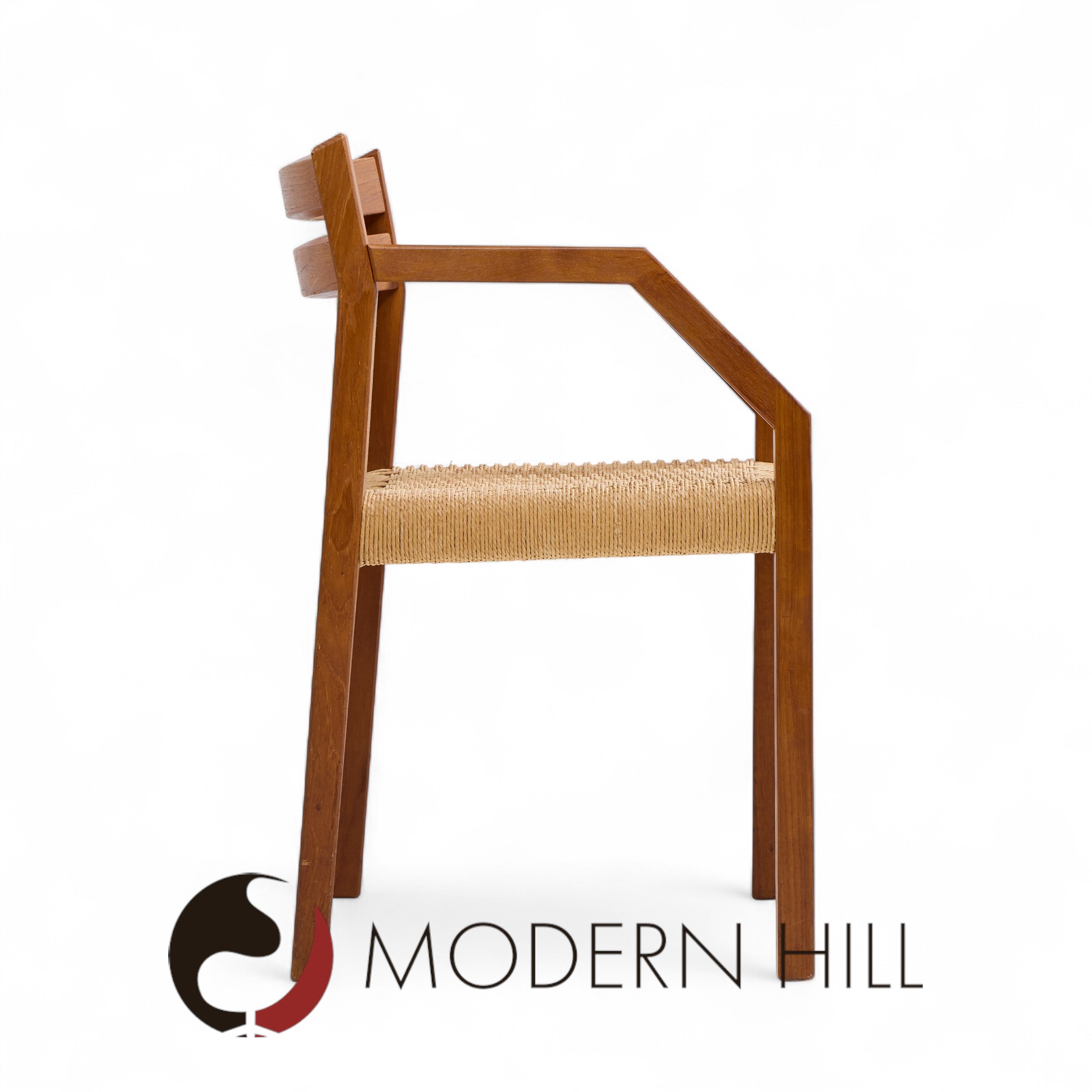 Jorgen Henrik Moller for J.l. Moller Mobelfabrik Mid Century Danish Teak and Paper Cord Dining Chairs - Pair