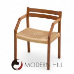 Jorgen Henrik Moller for J.l. Moller Mobelfabrik Mid Century Danish Teak and Paper Cord Dining Chairs - Pair