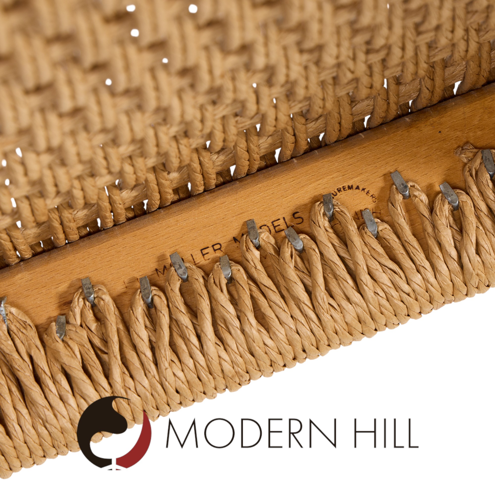 Jorgen Henrik Moller for J.l. Moller Mobelfabrik Mid Century Danish Teak and Paper Cord Dining Chairs - Pair