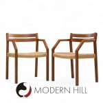 Jorgen Henrik Moller for J.l. Moller Mobelfabrik Mid Century Danish Teak and Paper Cord Dining Chairs - Pair