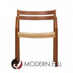 Jorgen Henrik Moller for J.l. Moller Mobelfabrik Mid Century Danish Teak and Paper Cord Dining Chairs - Pair
