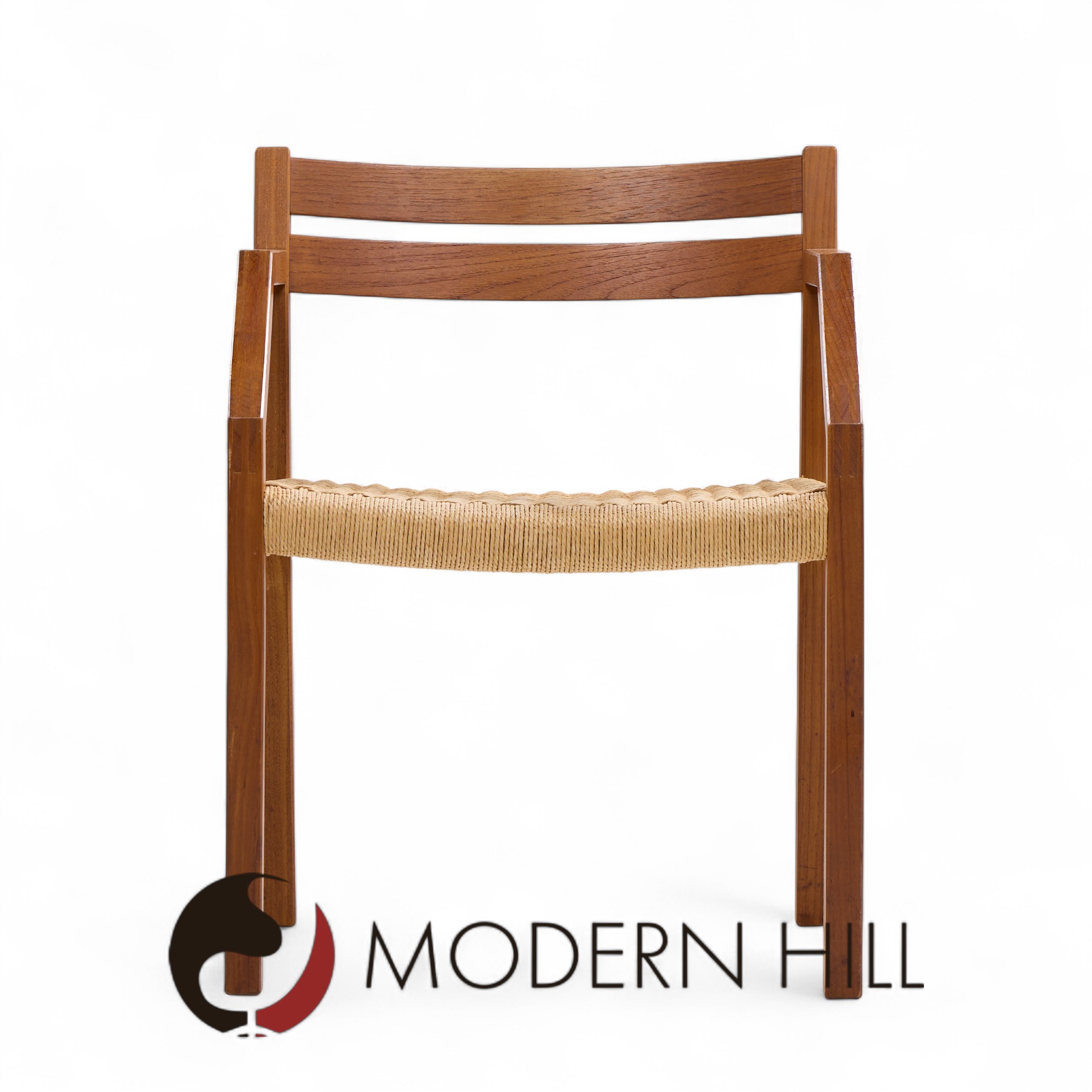 Jorgen Henrik Moller for J.l. Moller Mobelfabrik Mid Century Danish Teak and Paper Cord Dining Chairs - Pair