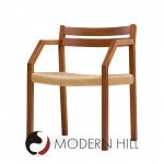 Jorgen Henrik Moller for J.l. Moller Mobelfabrik Mid Century Danish Teak and Paper Cord Dining Chairs - Pair