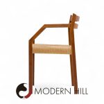 Jorgen Henrik Moller for J.l. Moller Mobelfabrik Mid Century Danish Teak and Paper Cord Dining Chairs - Pair
