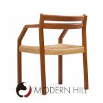 Jorgen Henrik Moller for J.l. Moller Mobelfabrik Mid Century Danish Teak and Paper Cord Dining Chairs - Pair