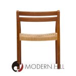 Jorgen Henrik Moller for J.l. Moller Mobelfabrik Mid Century Danish Teak and Paper Cord Dining Chairs - Pair