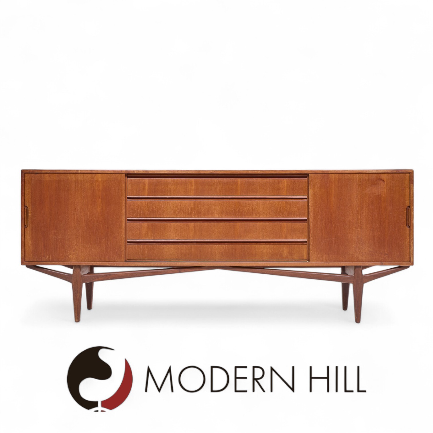Knud Nielsen Mid Century Danish Teak Credenza and Hutch
