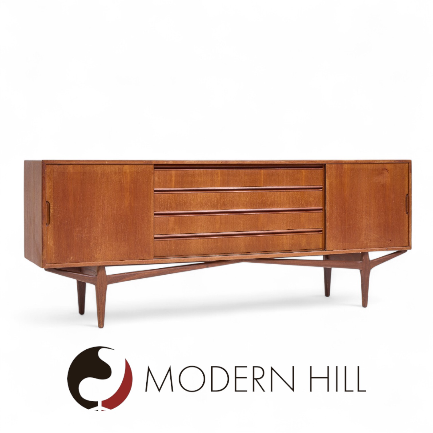 Knud Nielsen Mid Century Danish Teak Credenza and Hutch