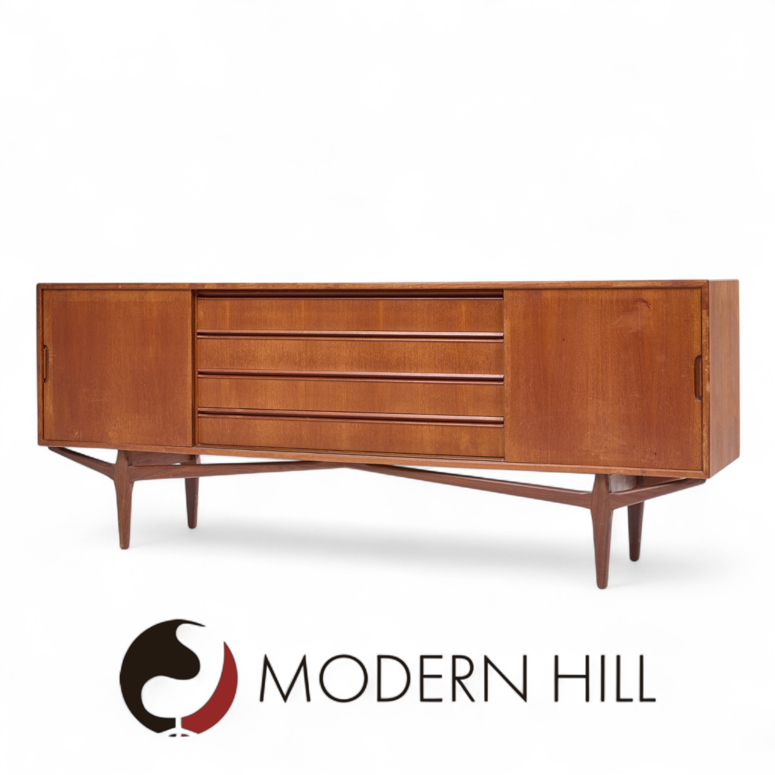 Knud Nielsen Mid Century Danish Teak Credenza and Hutch