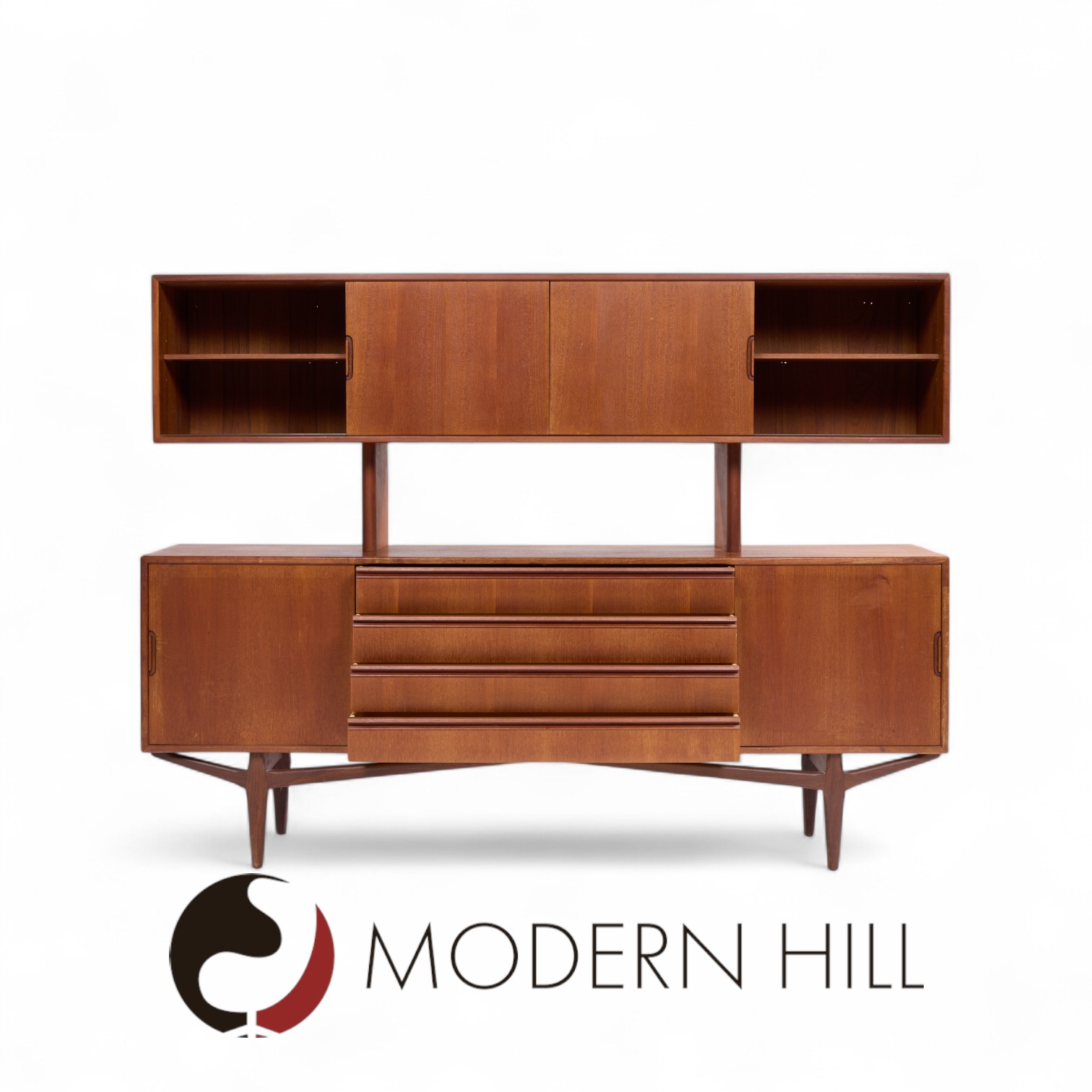 Knud Nielsen Mid Century Danish Teak Credenza and Hutch