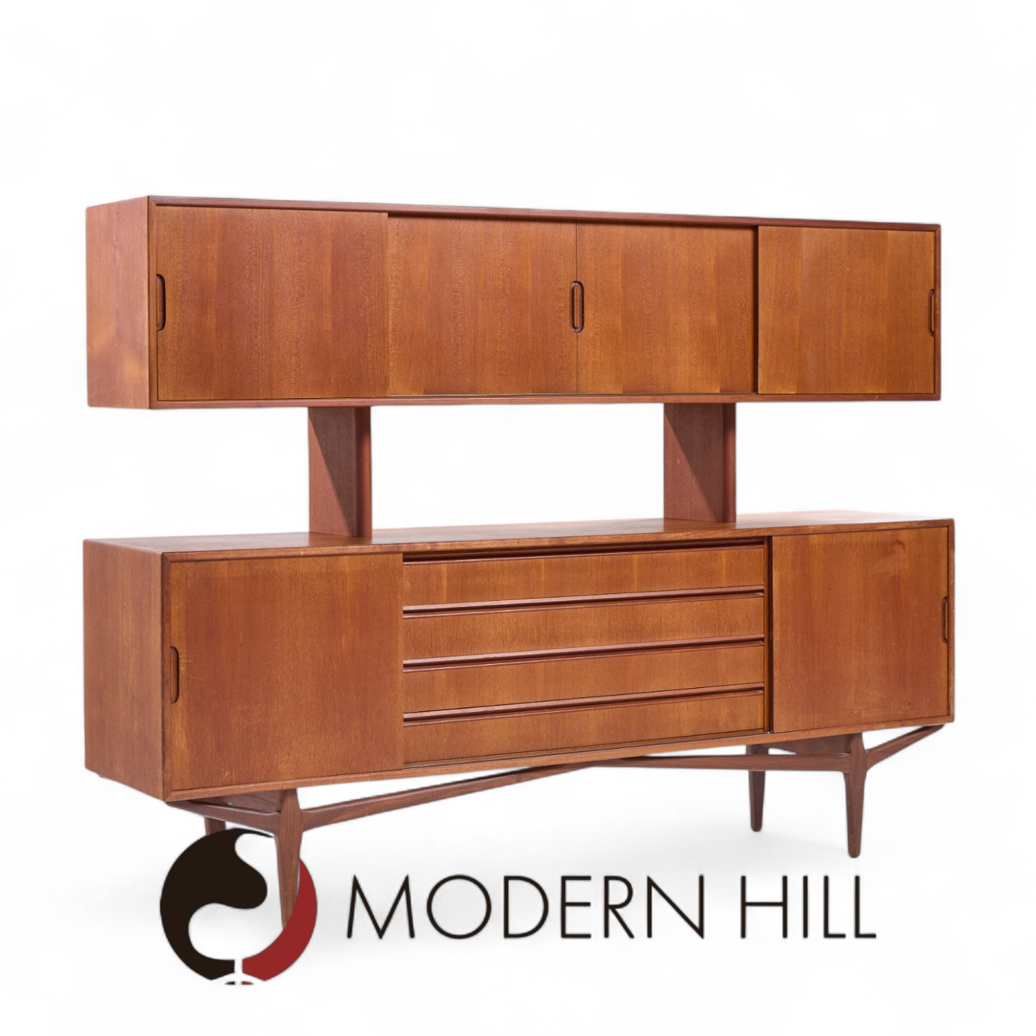Knud Nielsen Mid Century Danish Teak Credenza and Hutch