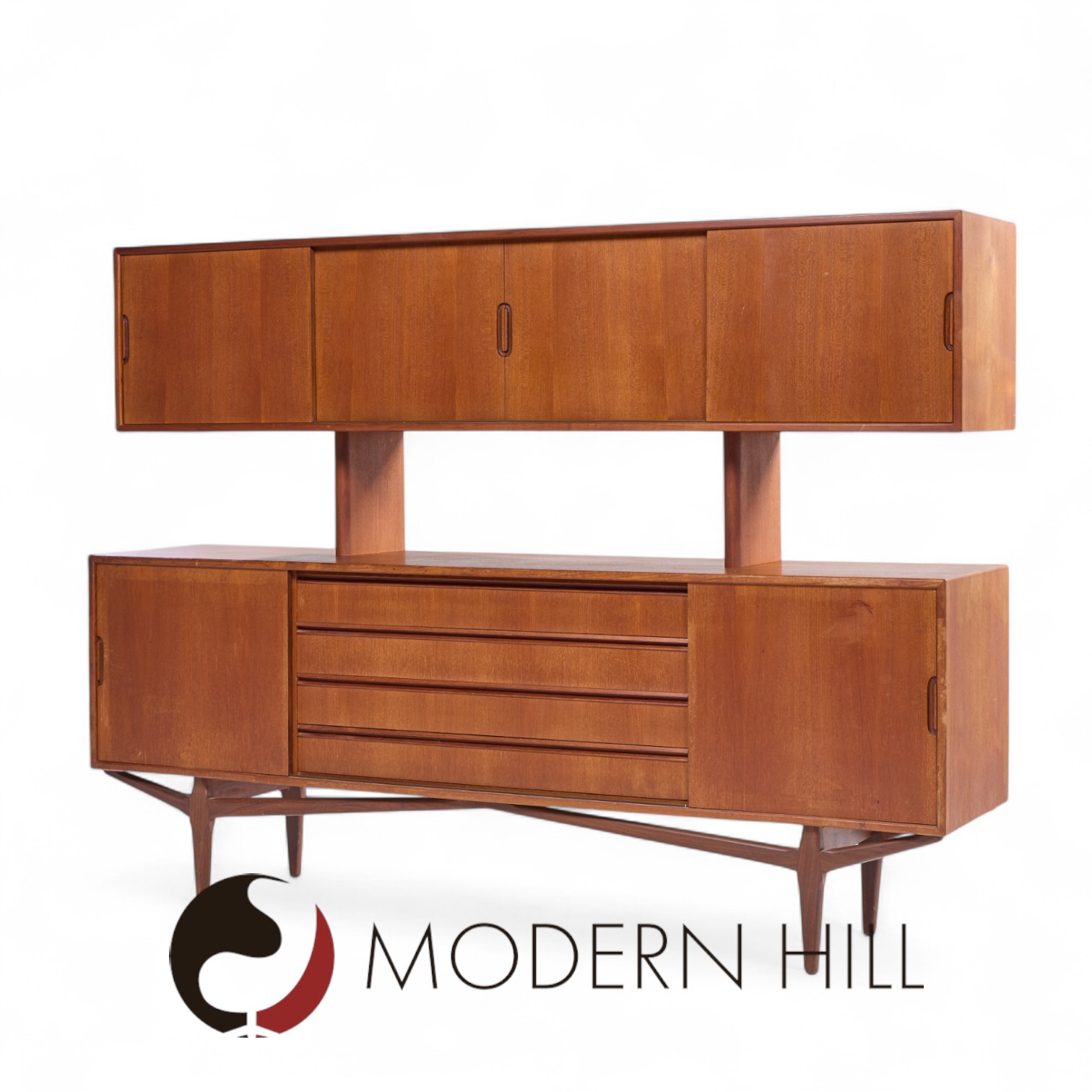 Knud Nielsen Mid Century Danish Teak Credenza and Hutch