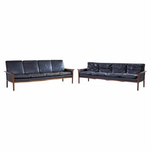 Knut Saeter for Vatne Møbler Mid Century Norwegian Rosewood and Leather Sofa - Pair