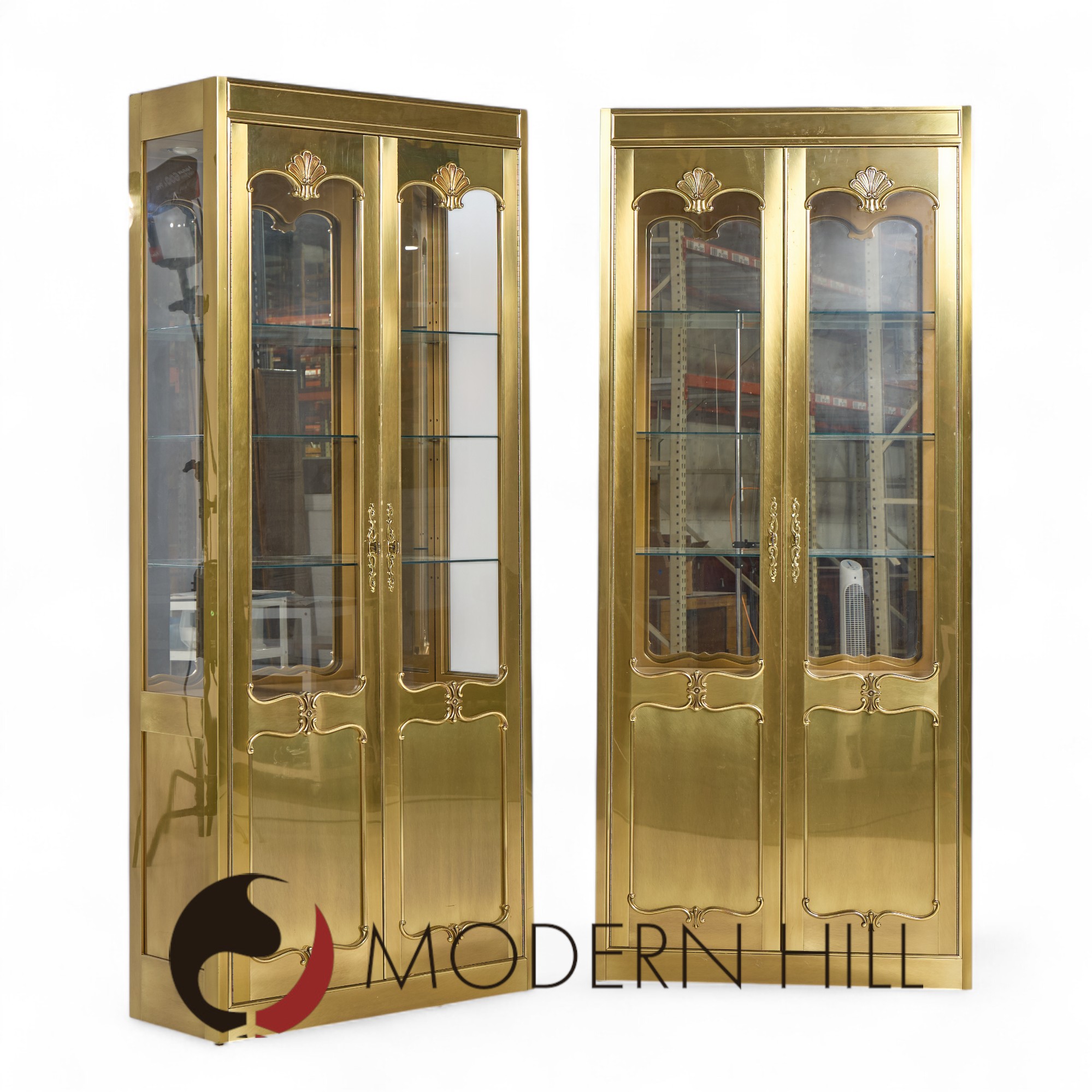 Mastercraft Mid Century Brass Vitrines Cabinet - Pair