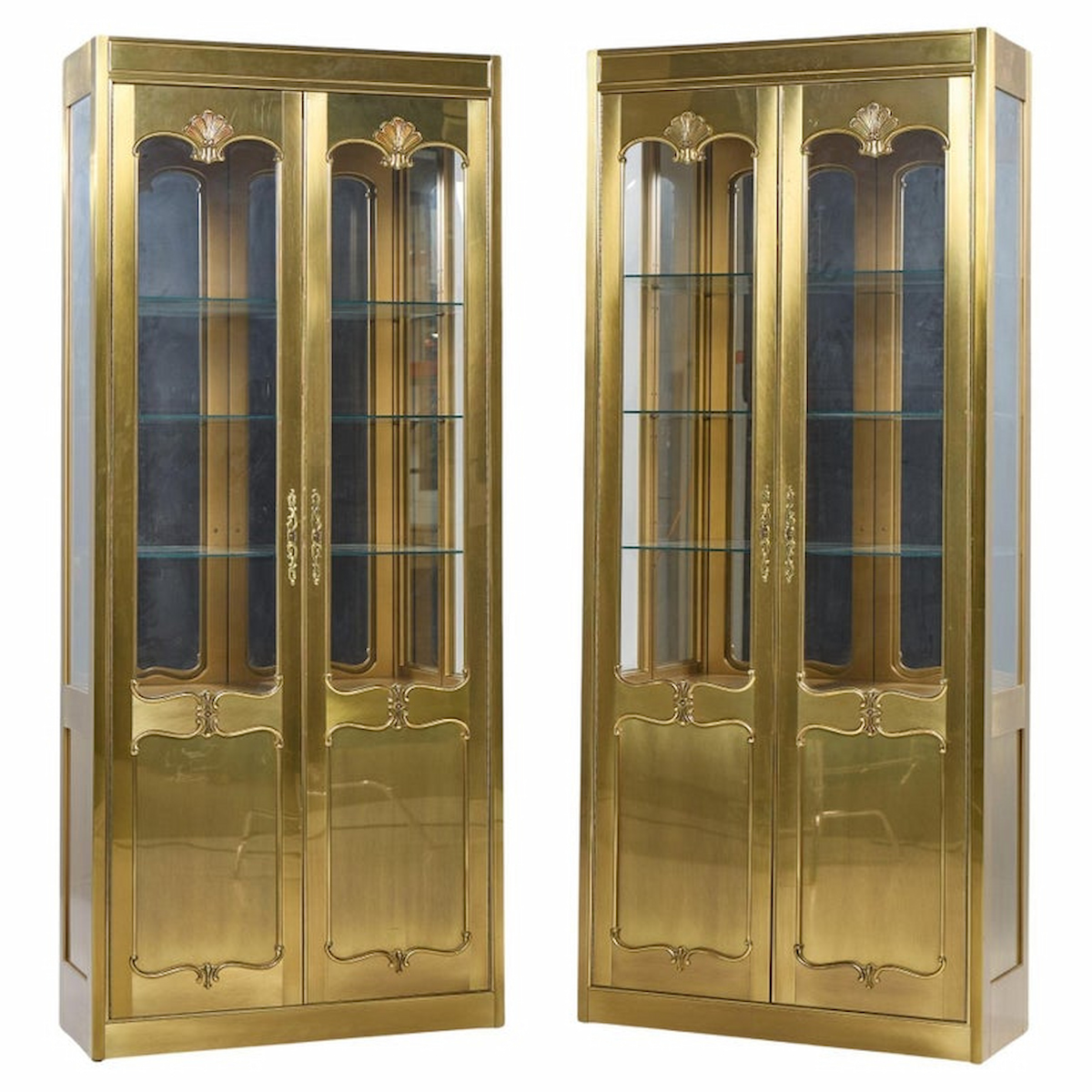 Mastercraft Mid Century Brass Vitrines Cabinet - Pair