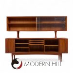 Mid Century Teak Tambour Buffet and Hutch