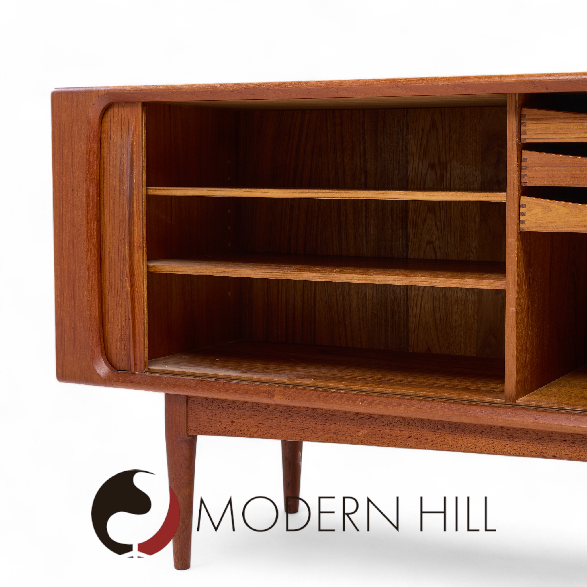 Mid Century Teak Tambour Buffet and Hutch
