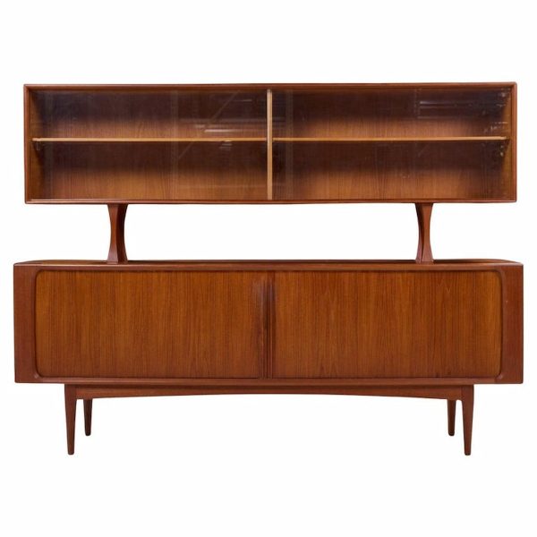 Mid Century Teak Tambour Buffet and Hutch