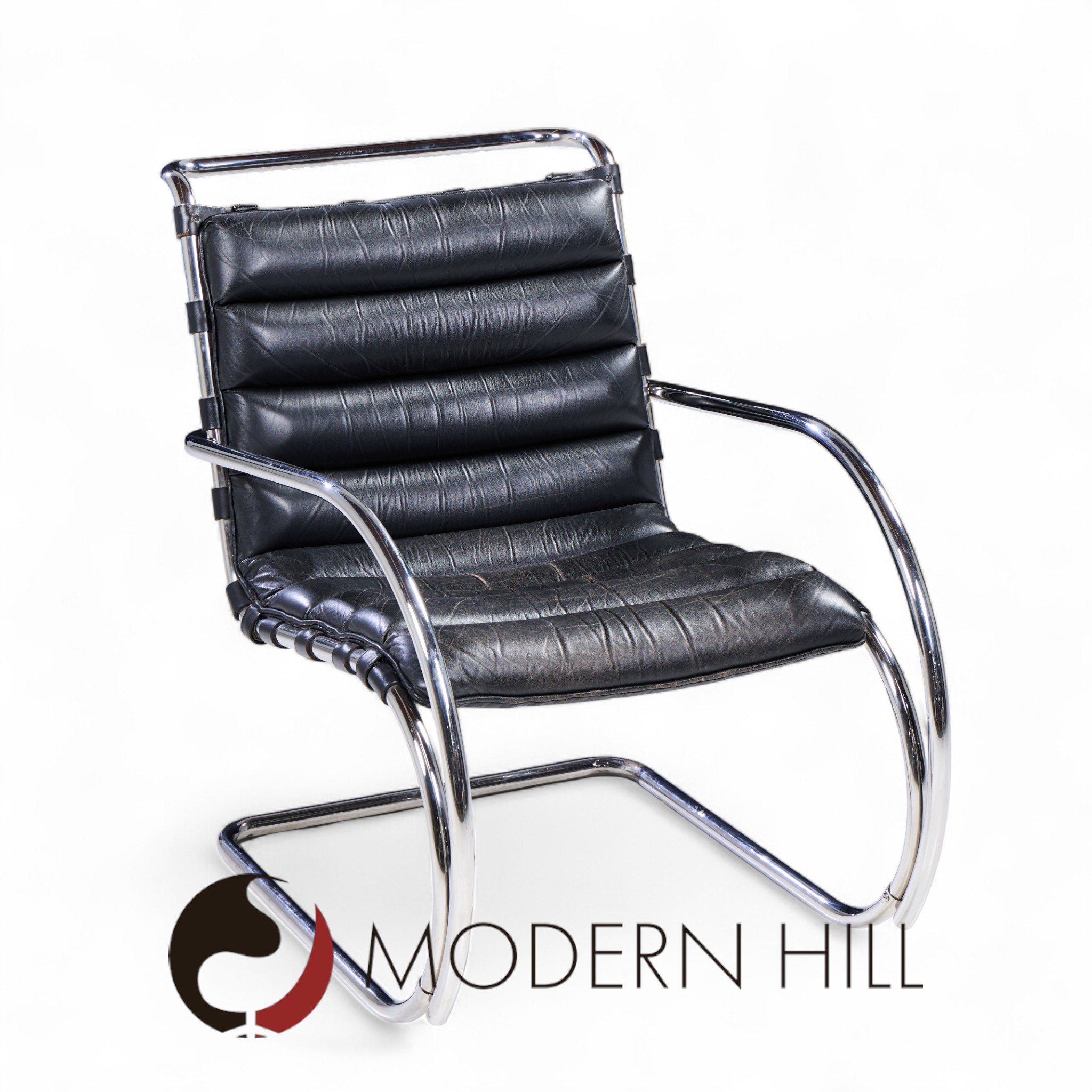 Mies Van Der Rohe for Knoll Mr Mid Century Black Leather Lounge Chairs - Pair