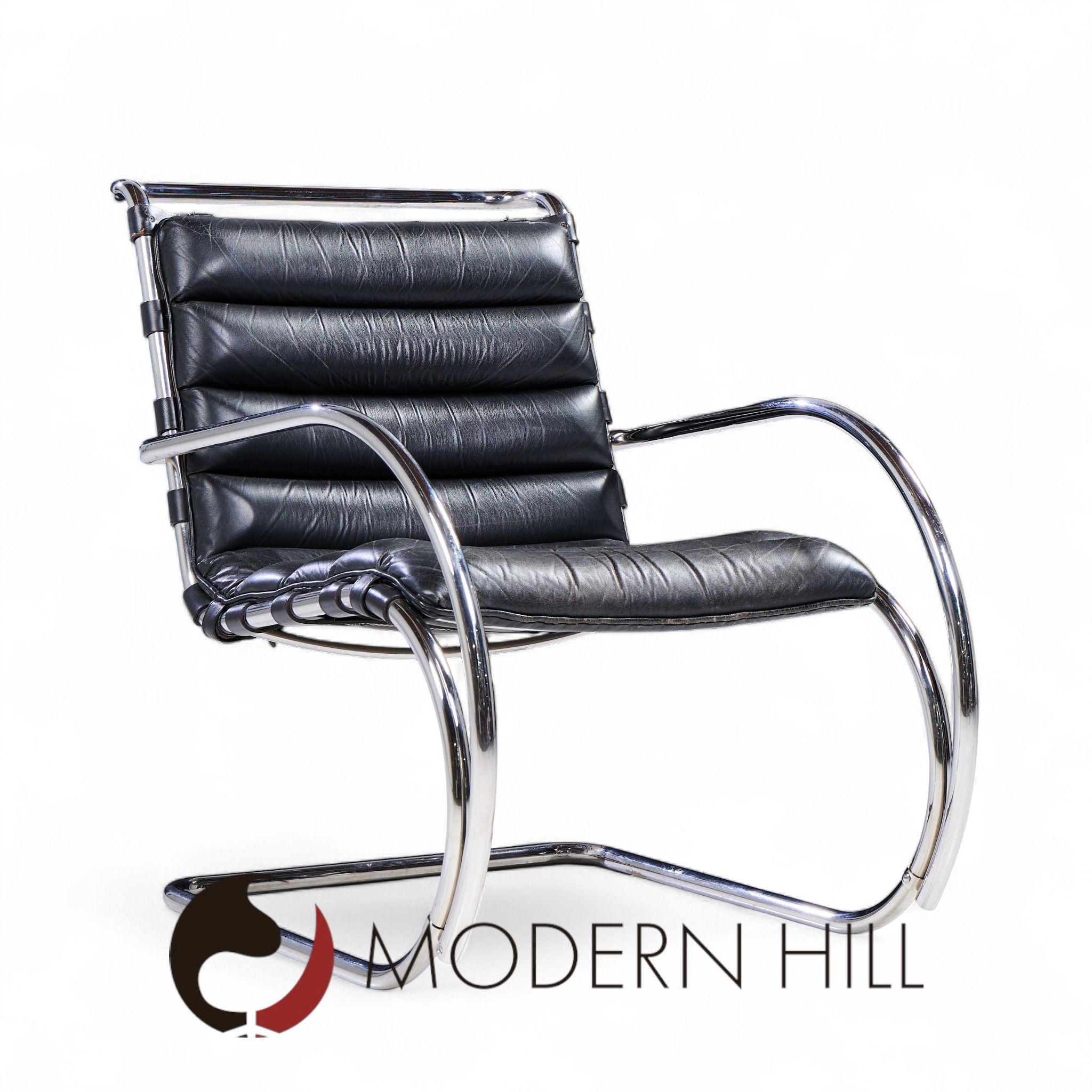 Mies Van Der Rohe for Knoll Mr Mid Century Black Leather Lounge Chairs - Pair