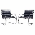Mies Van Der Rohe for Knoll Mr Mid Century Black Leather Lounge Chairs - Pair | Mid Century Modern Furniture - Mid Century Furniture Chicago Mies Van Der Rohe for Knoll Mr Mid Century Black Leather Lounge Chairs - Pair