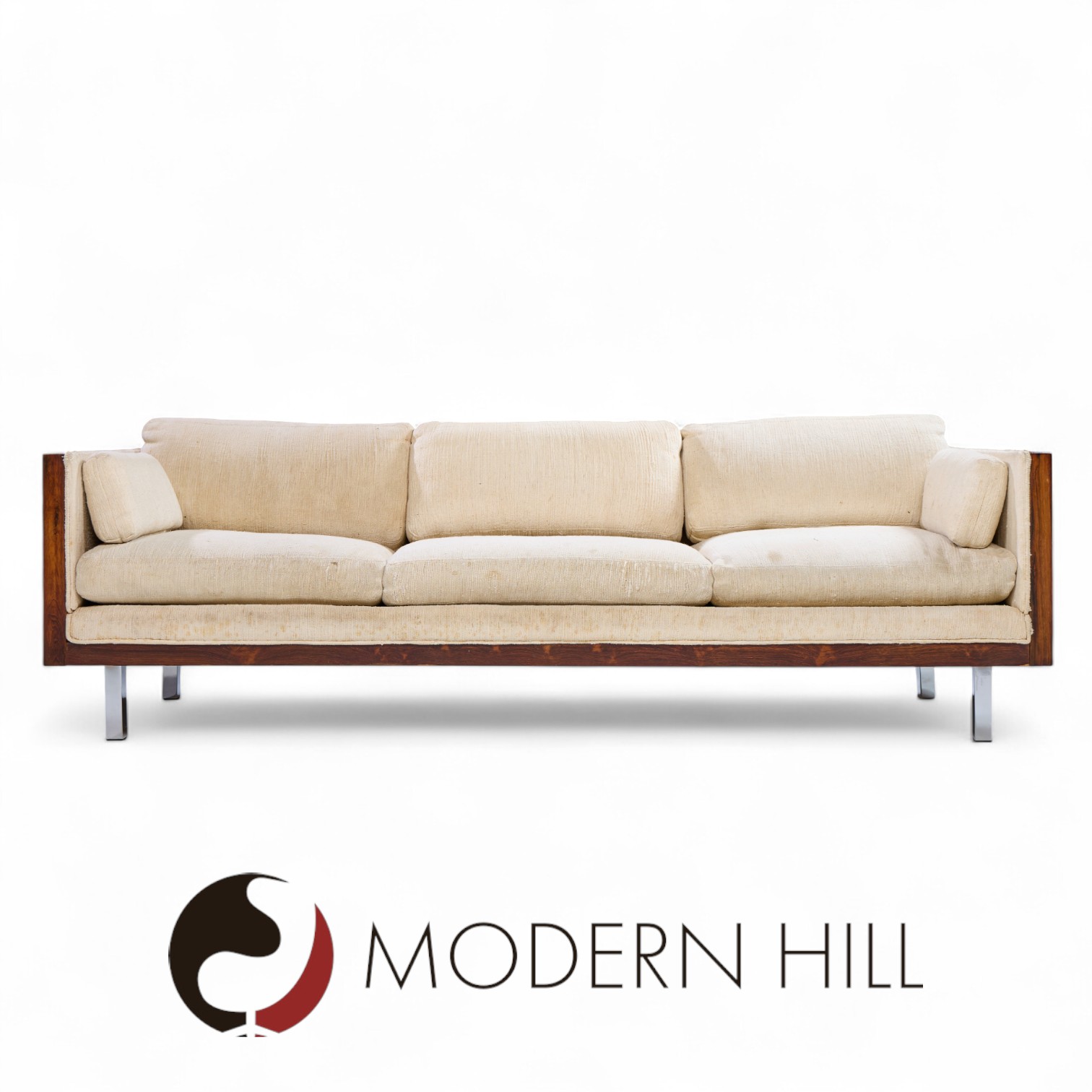 Milo Baughman Style Mid Century Rosewood Case Sofa