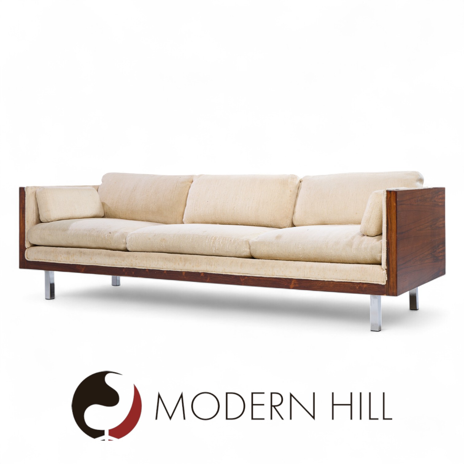 Milo Baughman Style Mid Century Rosewood Case Sofa