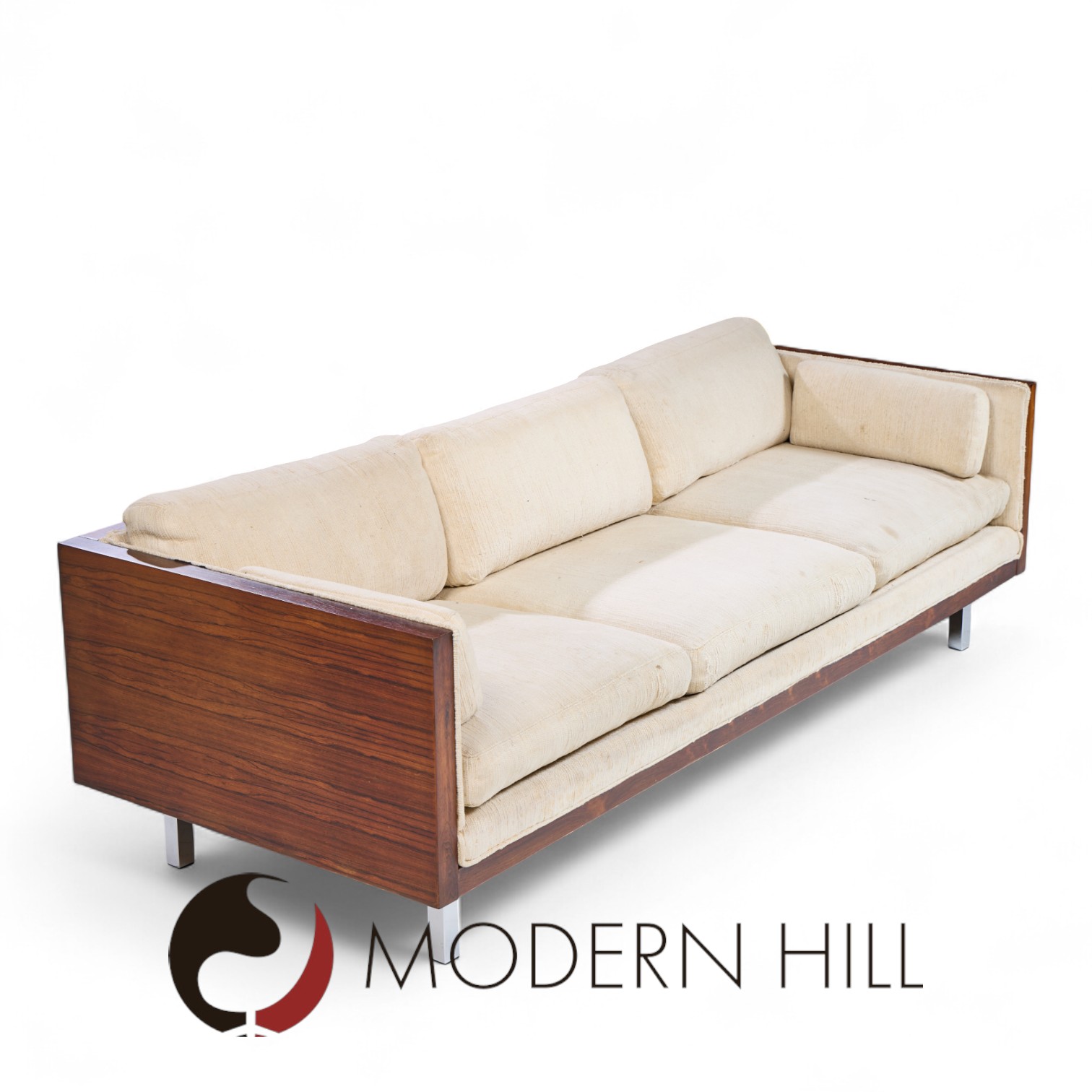 Milo Baughman Style Mid Century Rosewood Case Sofa