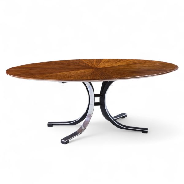 Osvaldo Borsani for Stow & Davis Mid Century Starburst Walnut and Steel Oval Dining Table