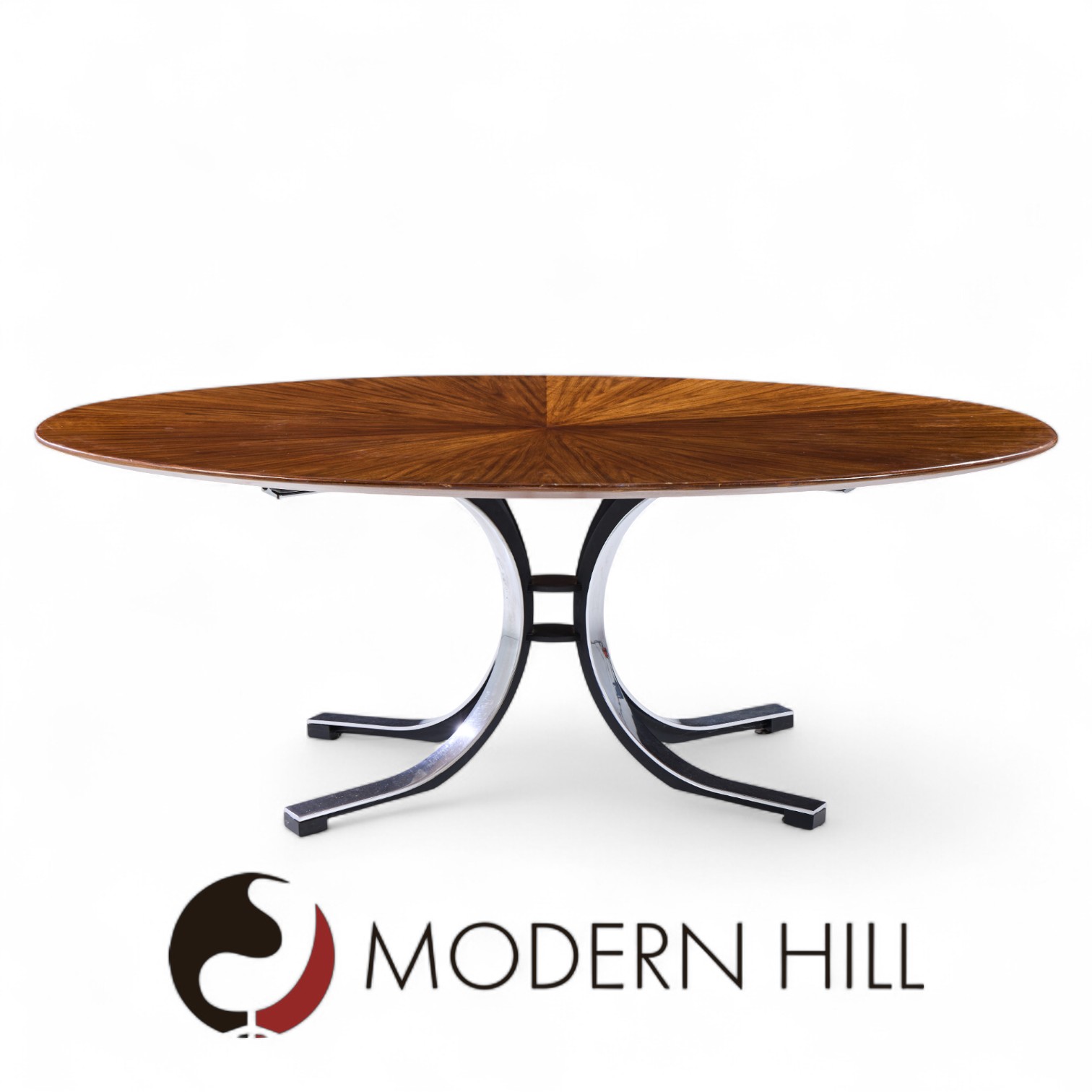 Osvaldo Borsani for Stow & Davis Mid Century Starburst Walnut and Steel Oval Dining Table