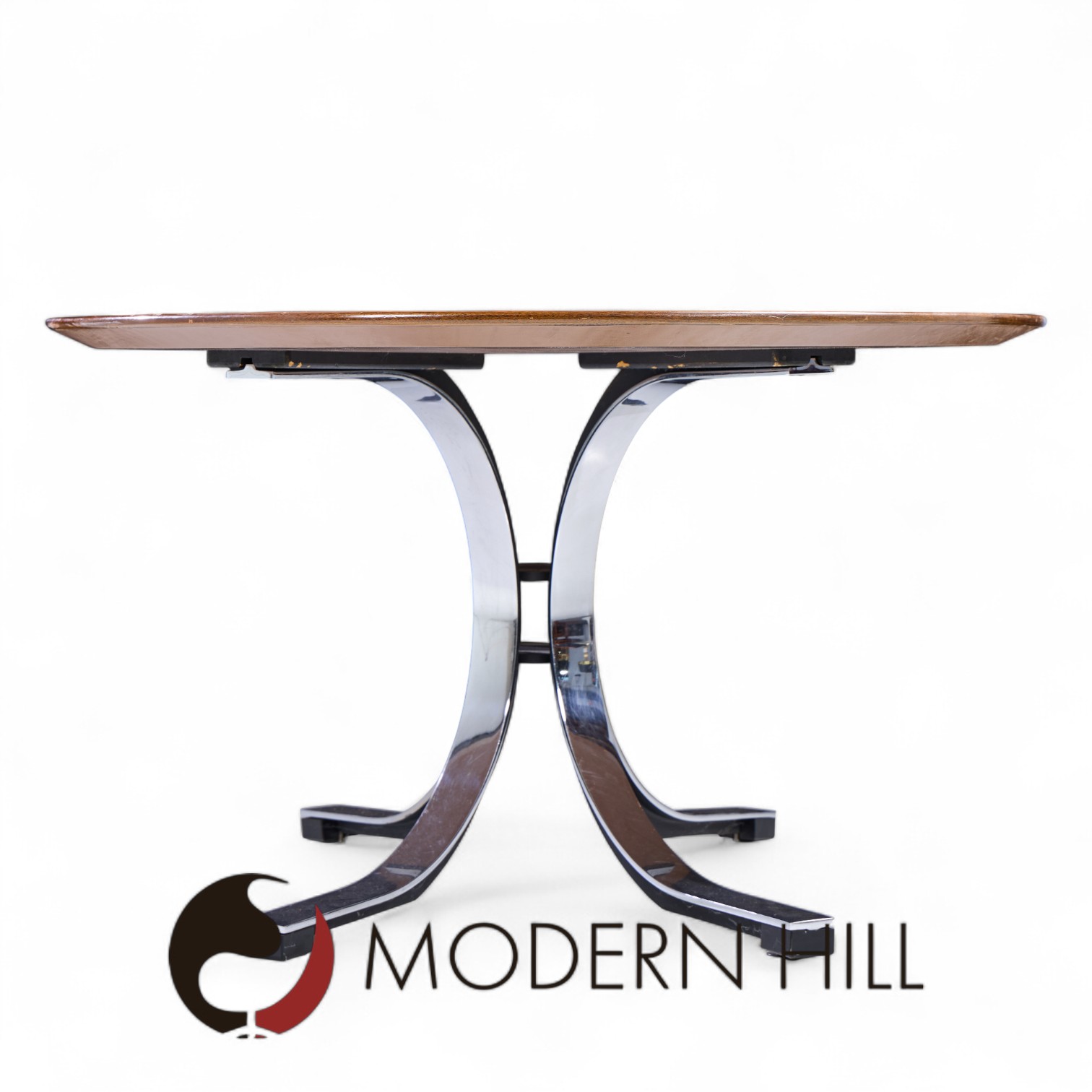 Osvaldo Borsani for Stow & Davis Mid Century Starburst Walnut and Steel Oval Dining Table