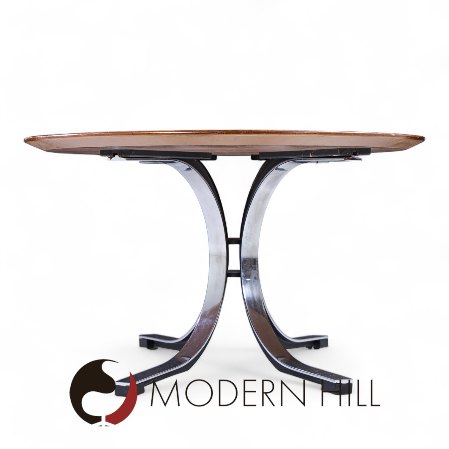 Osvaldo Borsani for Stow & Davis Mid Century Starburst Walnut and Steel Oval Dining Table