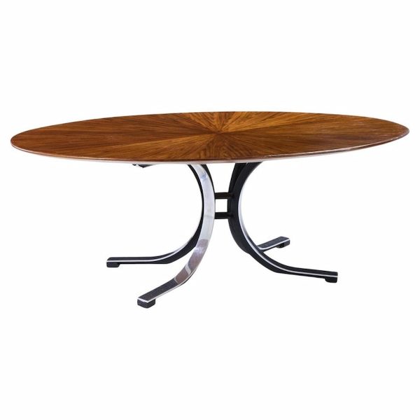 Osvaldo Borsani for Stow & Davis Mid Century Starburst Walnut and Steel Oval Dining Table