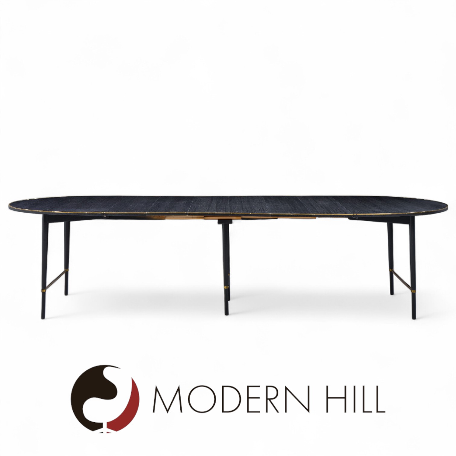 Paul Mccobb for Calvin mid Century Walnut and Brass Dining Table with 6 Leaves