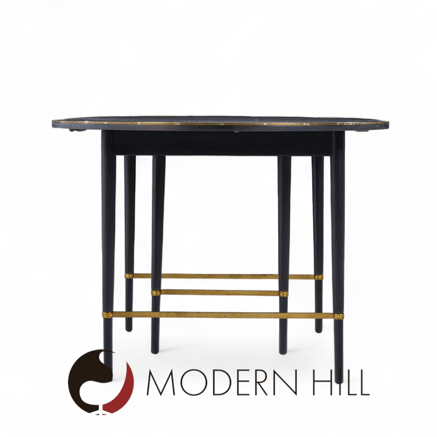 Paul Mccobb for Calvin mid Century Walnut and Brass Dining Table with 6 Leaves